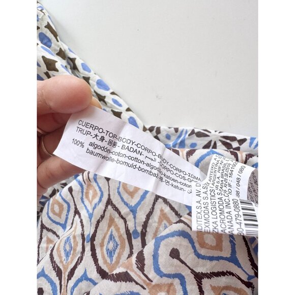 ZARA Blue Printed Cotton Voile Tiered A-Line Midi Dress, Size L - Picture 11 of 15